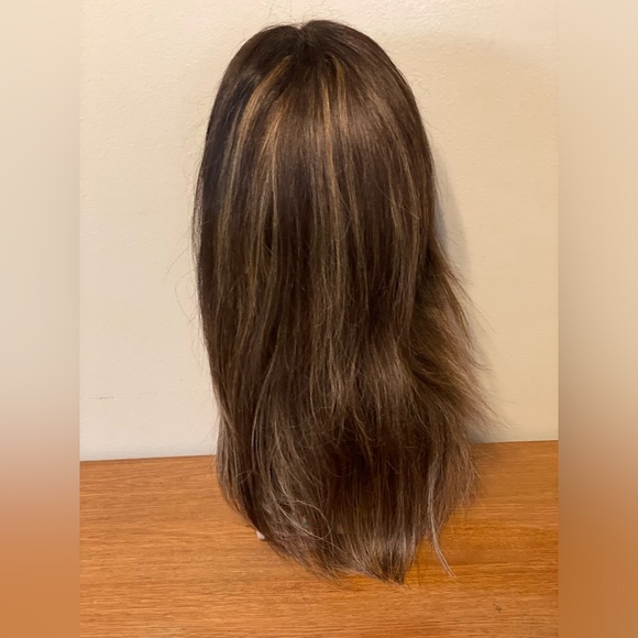 Human Hair Lace Front Part Wig Wig - Brown Brunette w/ Blonde Highlights - Picture 4 of 14